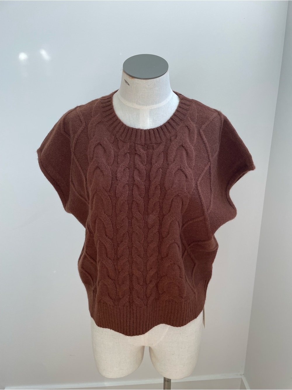 Commense Cable Knit Brown Poncho-Style Sweater